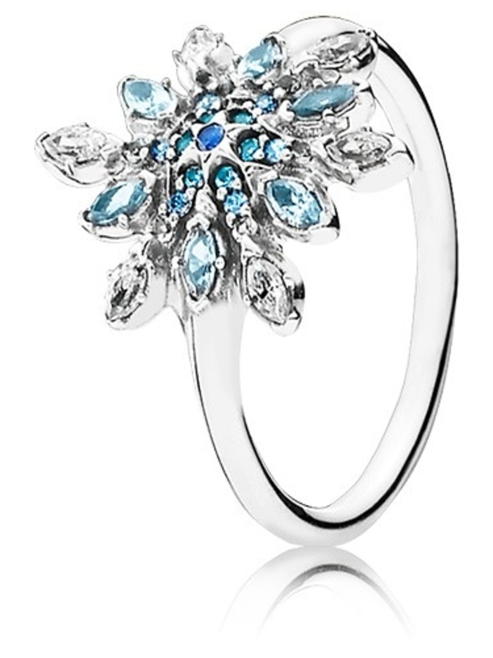 Pandora Silver Snowflake Ring with Blue and Clear Crystals